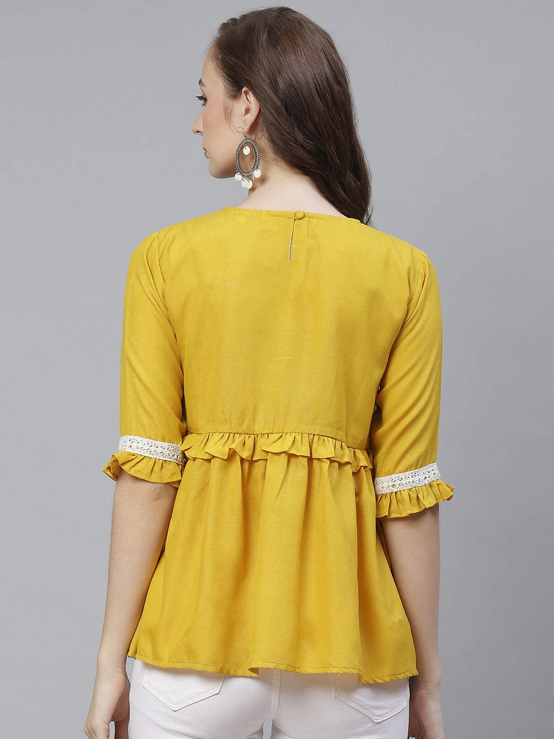 Bhama Couture Mustard Yellow Solid A-Line Top