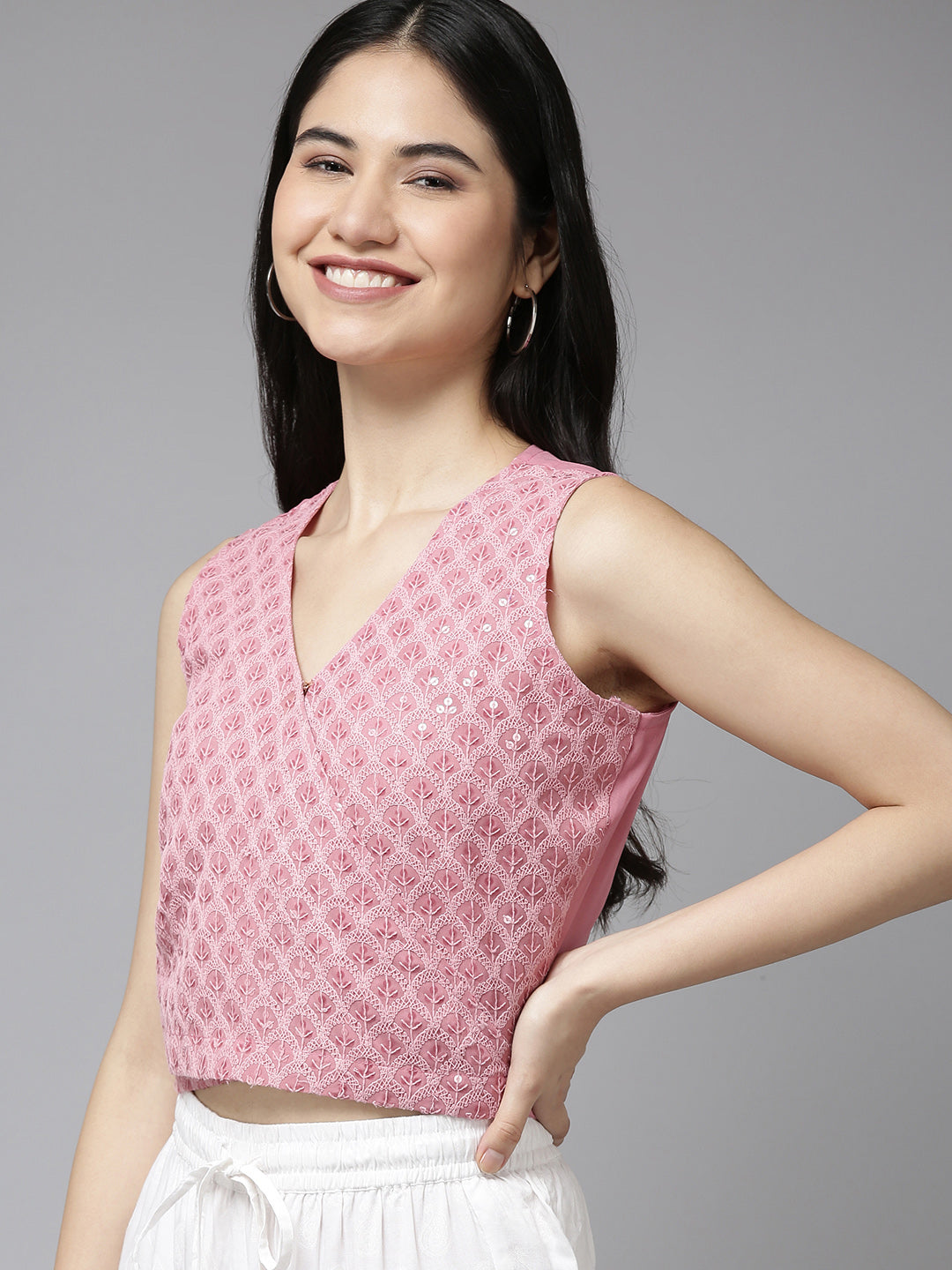 Bhama Couture Pink Embroidered Crop Top