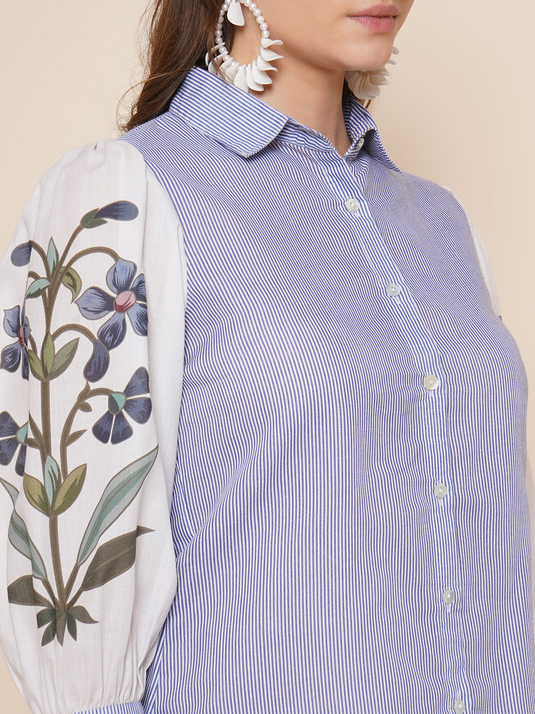 Bhama Couture Blue Striped Shirt Style Top