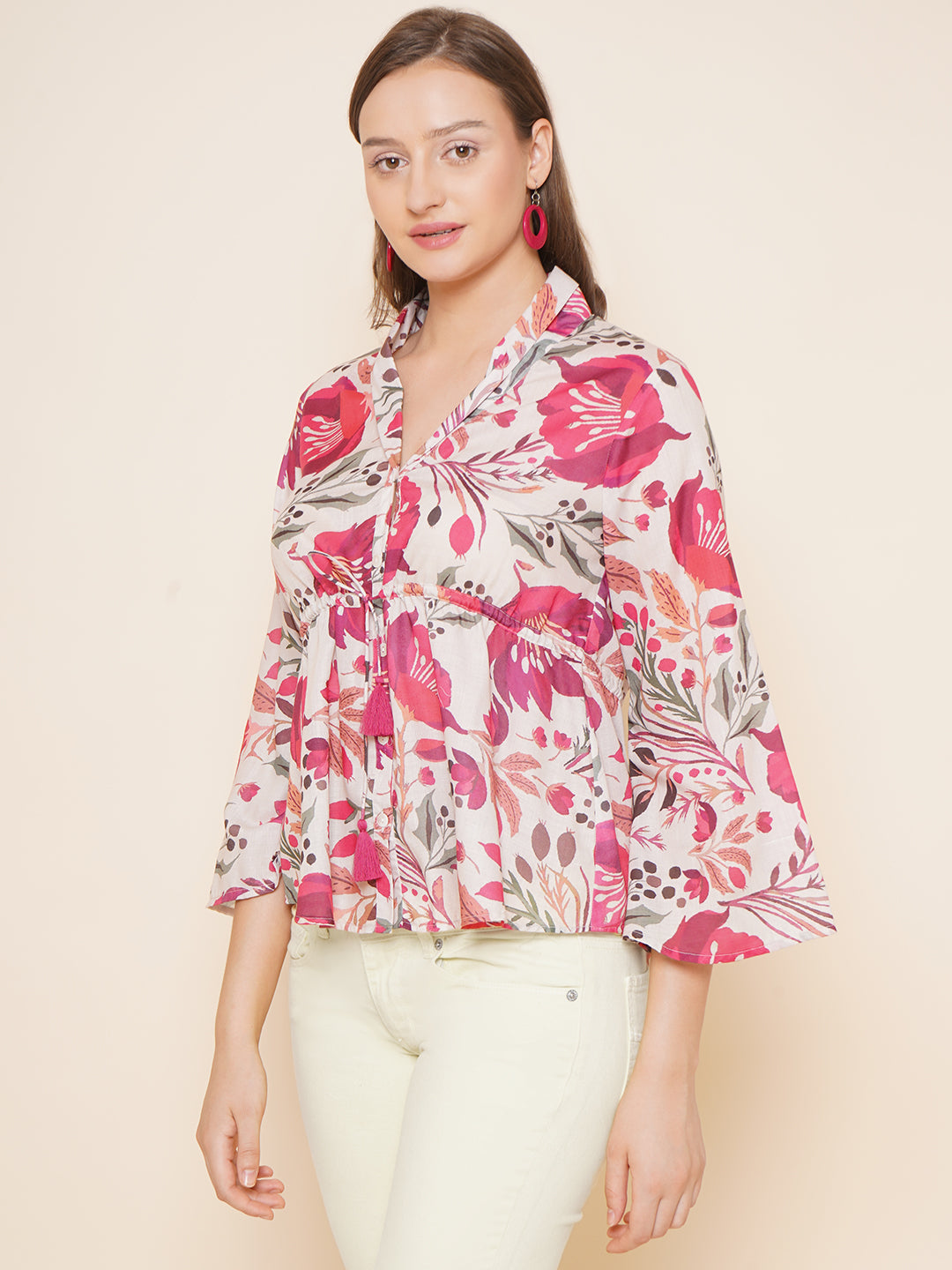 Bhama Couture Pink & White Printed Top