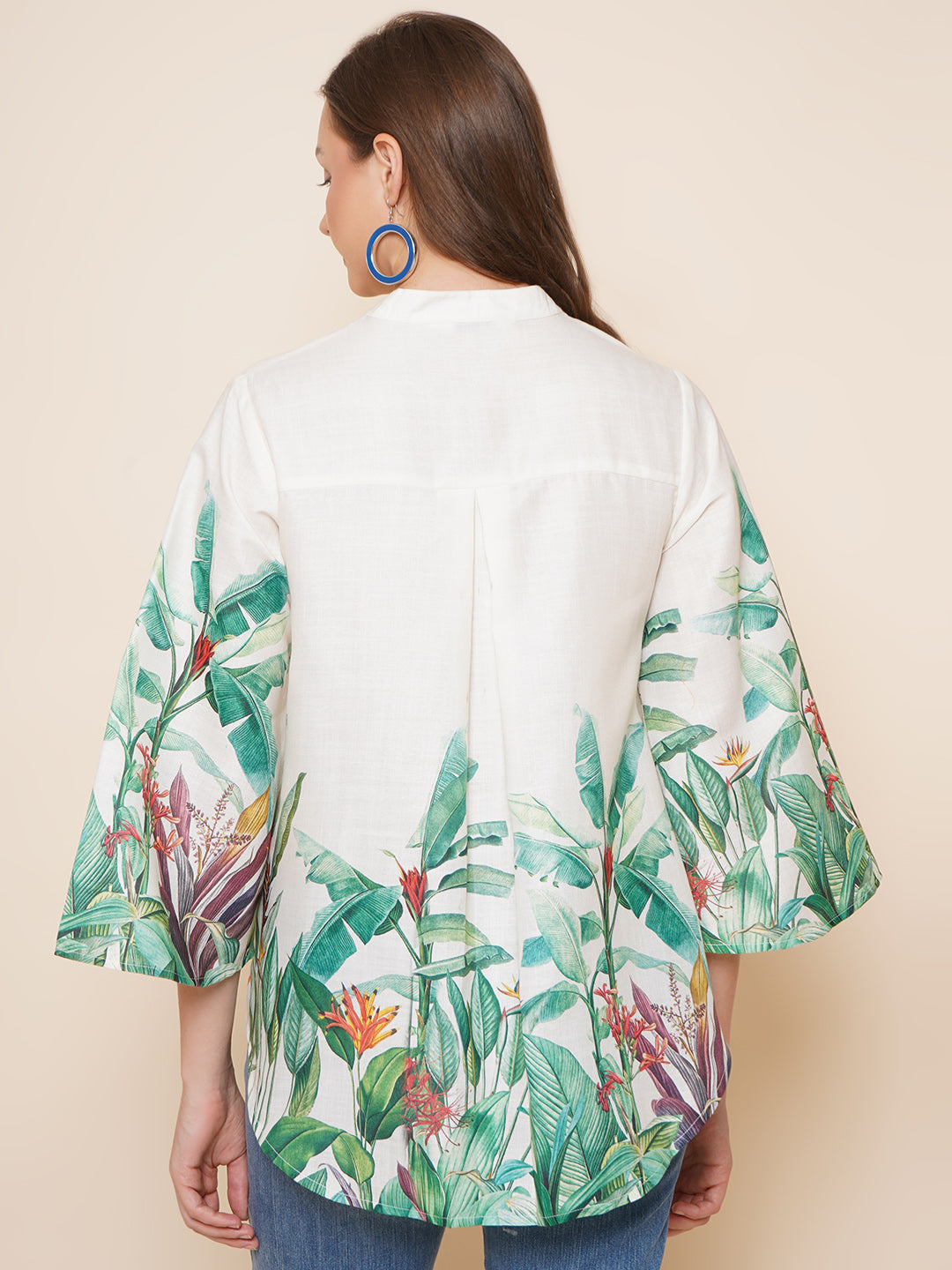 Bhama Couture Off White Green Printed Shirt Style Top