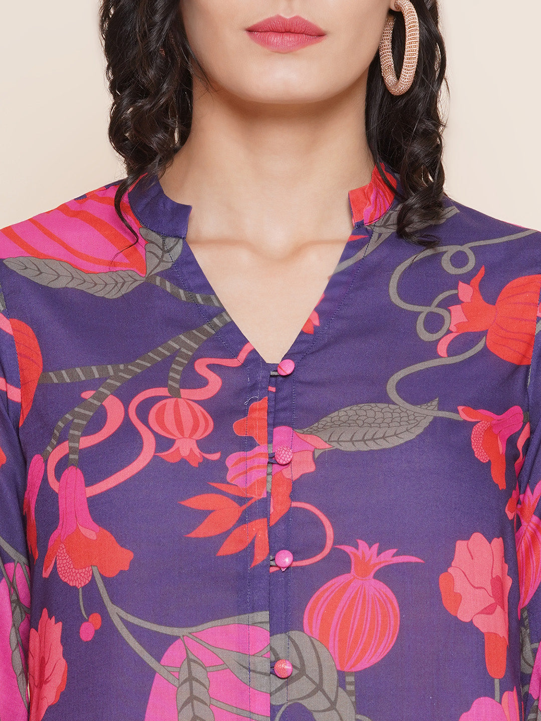 Bhama Couture Purple Printed Shirt Style Top