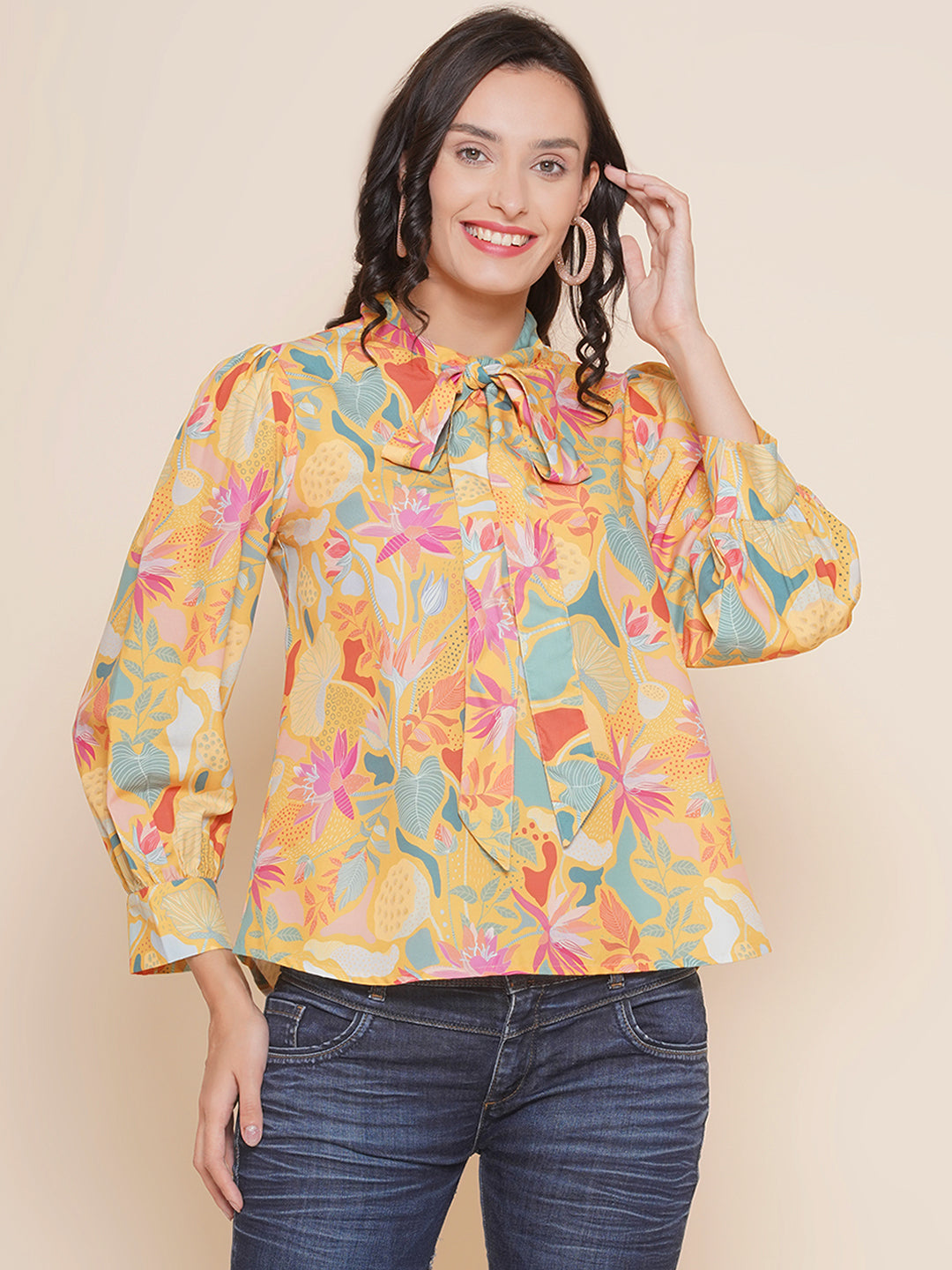 Bhama Couture Mustard Yellow Floral Printed Top