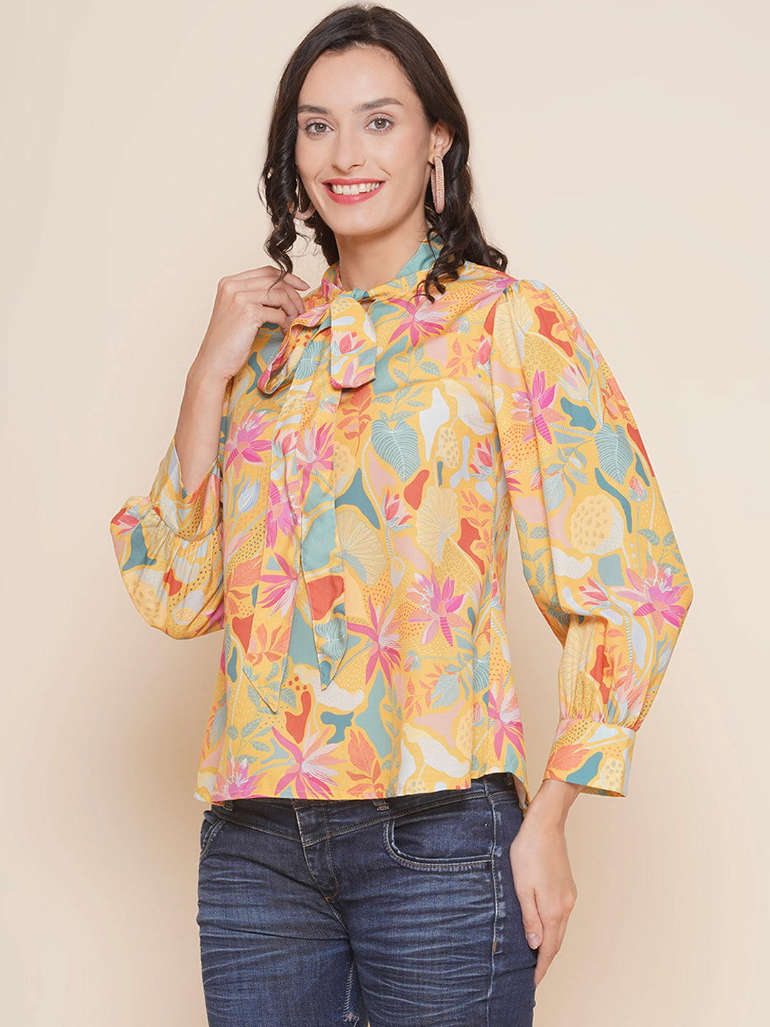 Bhama Couture Mustard Yellow Floral Printed Top