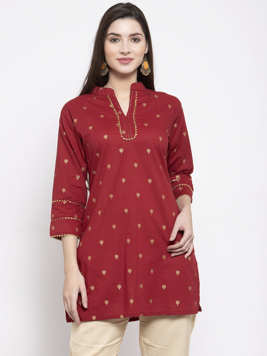 Bhama Couture Maroon & Golden Foil Print Tunic