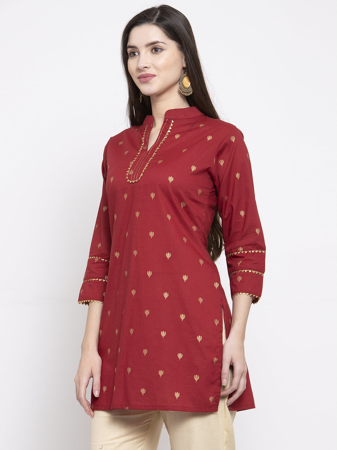 Bhama Couture Maroon & Golden Foil Print Tunic