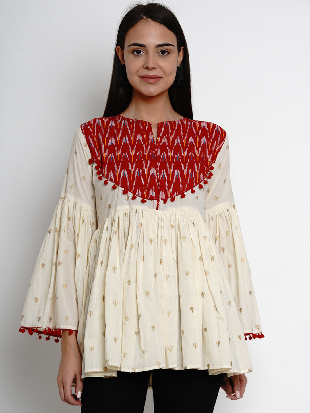 Bhama Couture Off White Foil Print Tunic