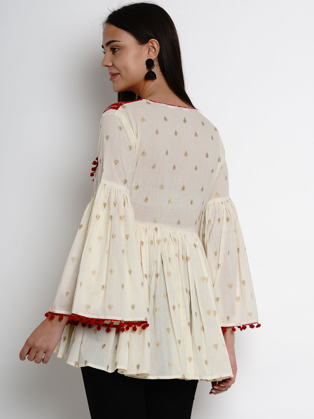 Bhama Couture Off White Foil Print Tunic