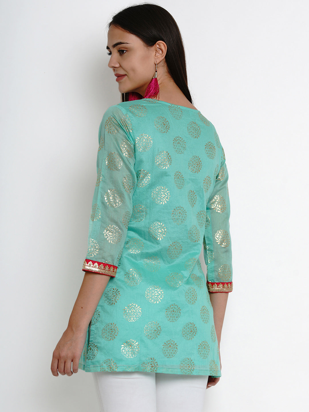Bhama Cuture Green Woven Design Tunic