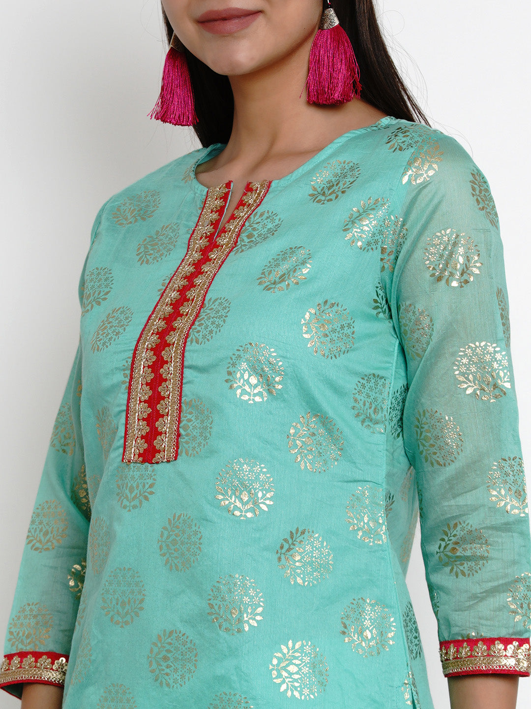 Bhama Cuture Green Woven Design Tunic