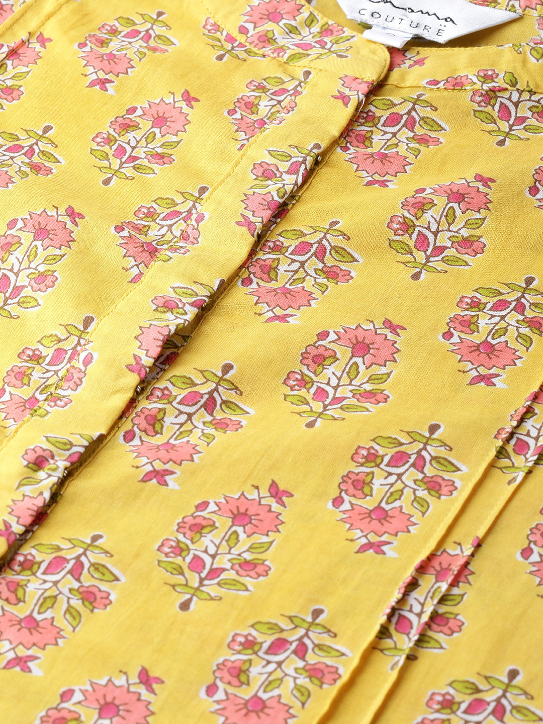 Bhama Cuture Mustard Yellow & Pink Floral Print Tunic