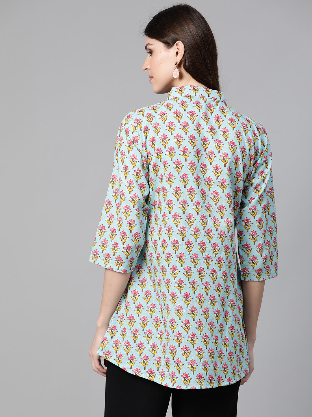 Bhama Cuture Blue & Pink Floral Print Shirt Tunic