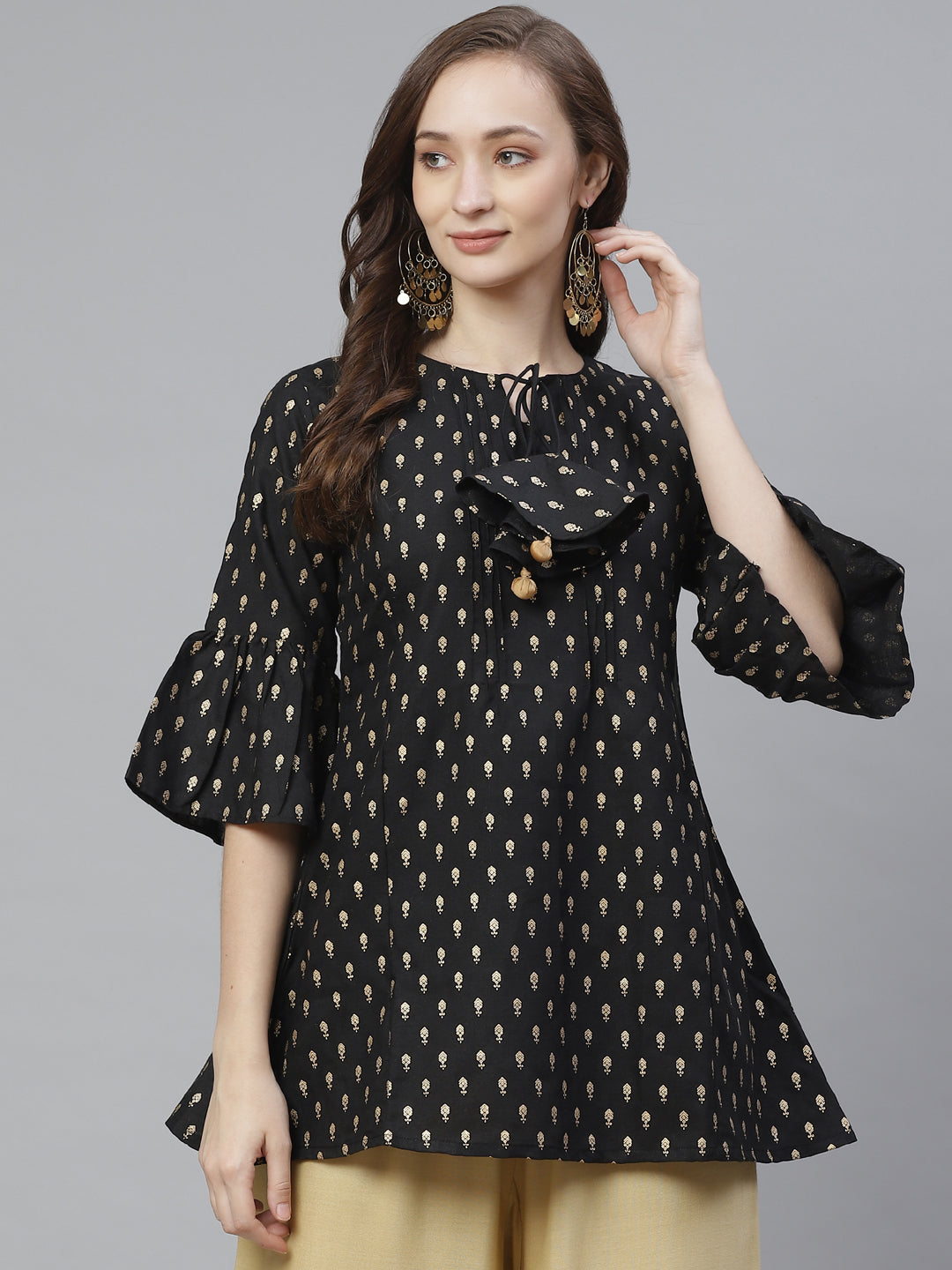 Bhama Couture Black Ruffle Tunic