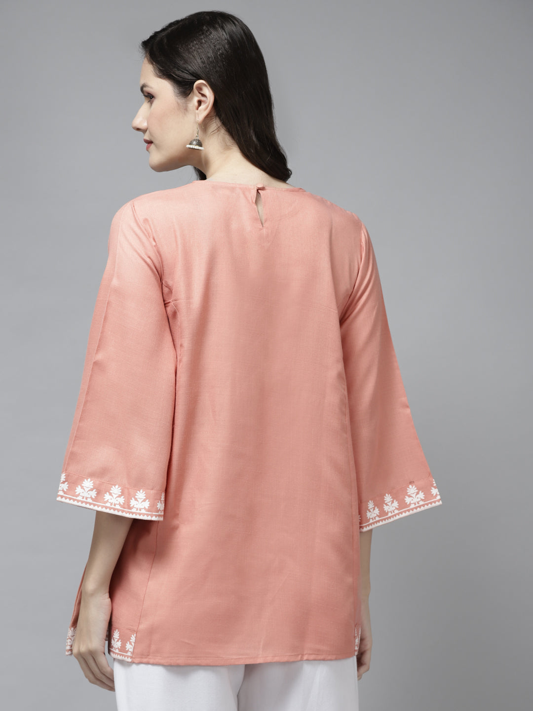 Bhama Couture Peach-Coloured & White Printed A-Line Tunic