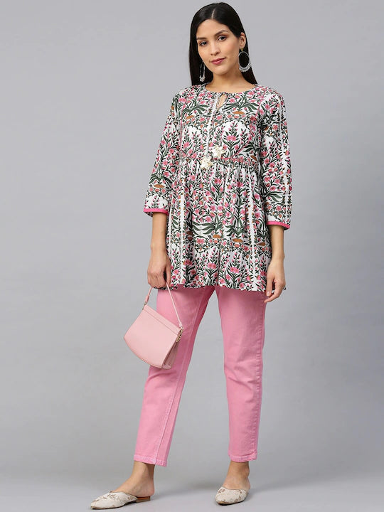 Bhama Couture Pink & White Printed Tunic