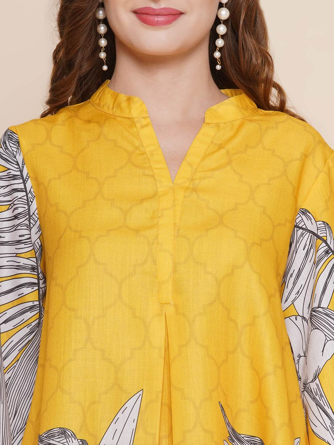 Yellow Floral Print A-line kurta with Yellow Printed Palazzos